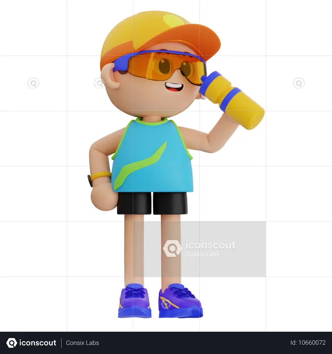 Sports Boy Holding Water Bottle  3D Icon