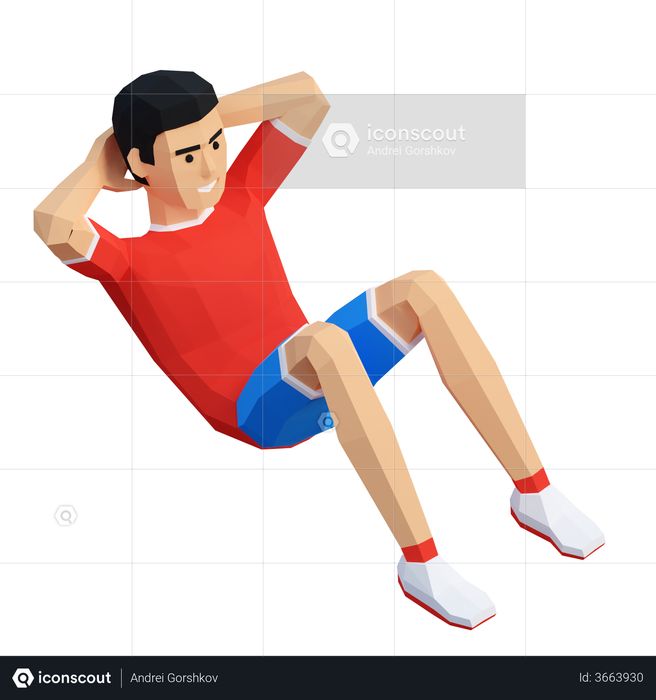 Sportsman Doing Abs Exercise 3D Illustration