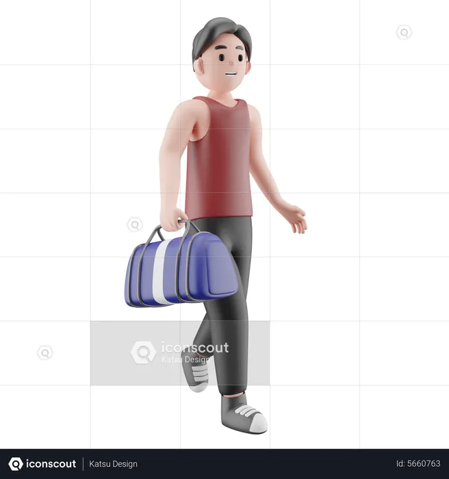 Sportsman Holding Duffle Bag  3D Illustration