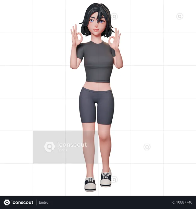 Sporty Girl In Black Showing Ok Hand Gesture Using Her Both Hands  3D Illustration