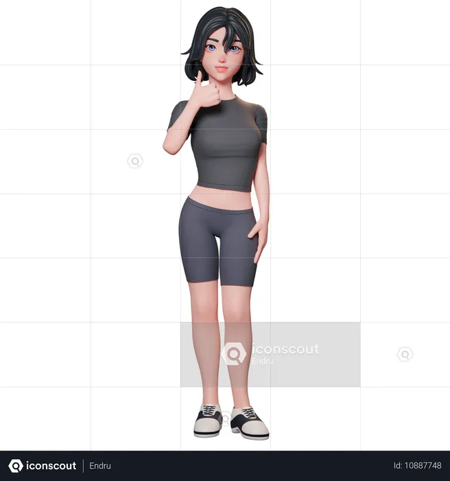 Sporty Girl In Black Showing Thumbs Up Hand Gesture Using Her Left Hand  3D Illustration