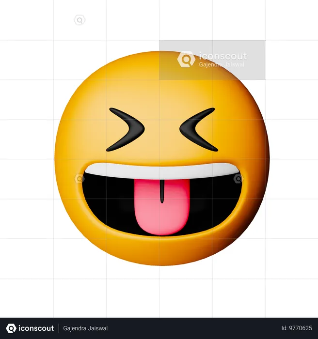 혀가 있는 눈을 가늘게 뜨고 있는 얼굴 이모티콘 Emoji 3D Icon