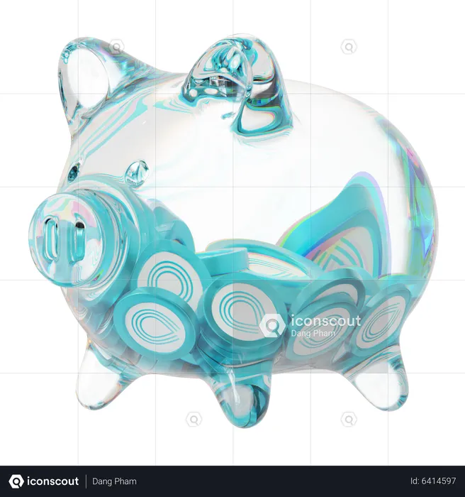 Srm Clear Glass Piggy Bank With Decreasing Piles Of Crypto Coins  3D Icon