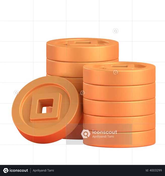 Stack of chinese gold coin  3D Illustration