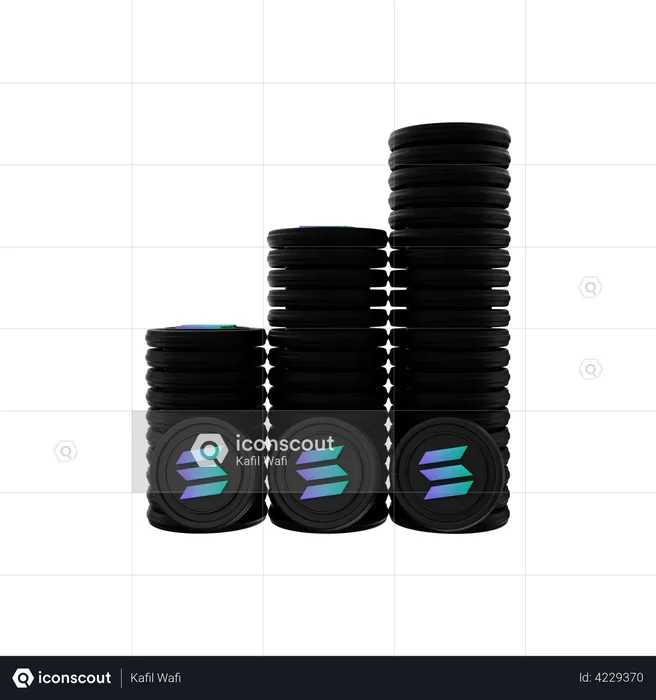 Stacked Solana crypto coins  3D Illustration