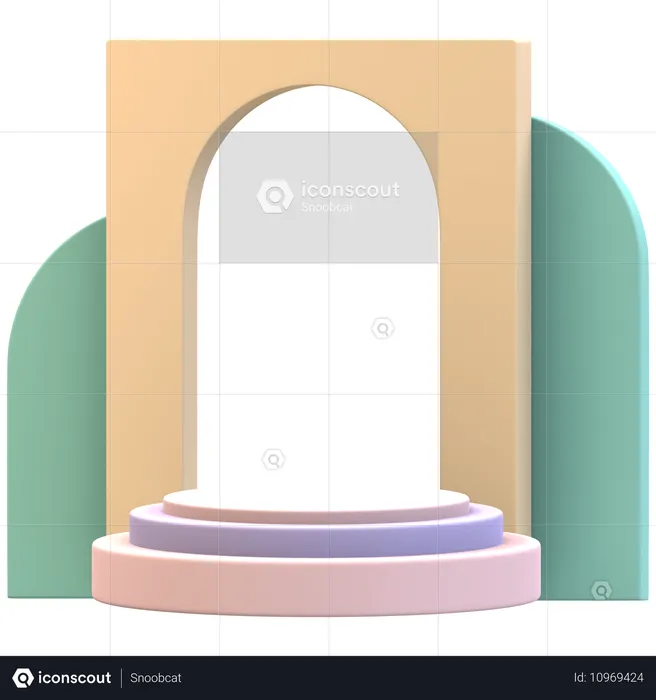 Stairs Cylinder With Gate Podium  3D Illustration