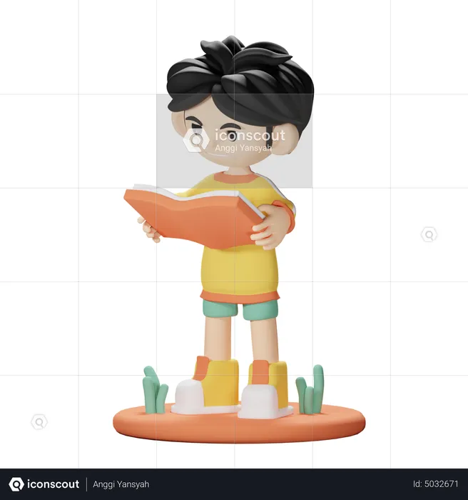 Standing Boy Reading a Book  3D Illustration