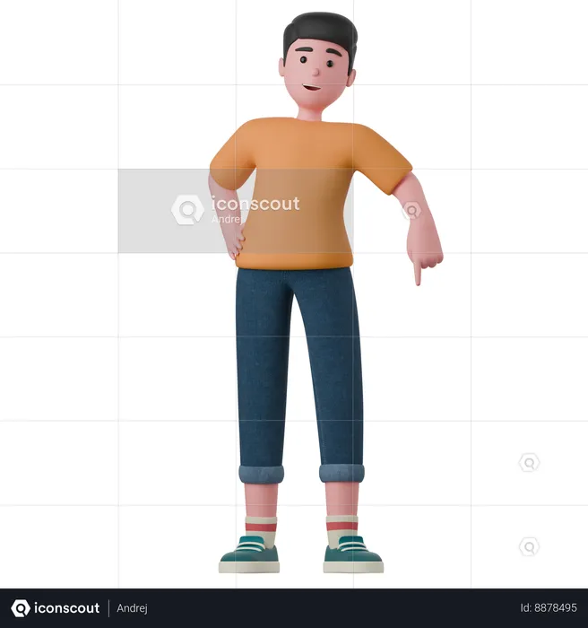 Standing Man Points Down  3D Illustration
