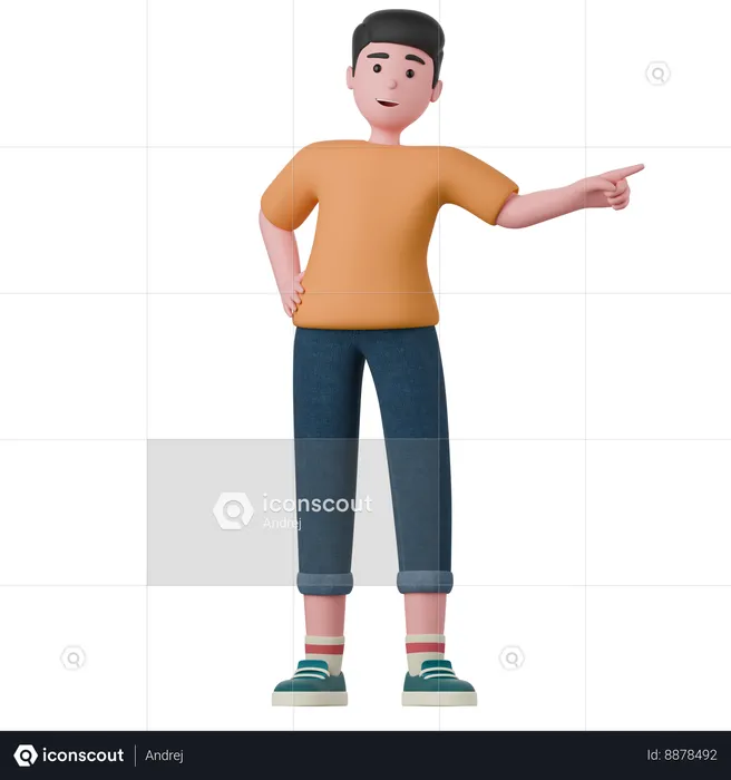 Standing Man Points Side  3D Illustration