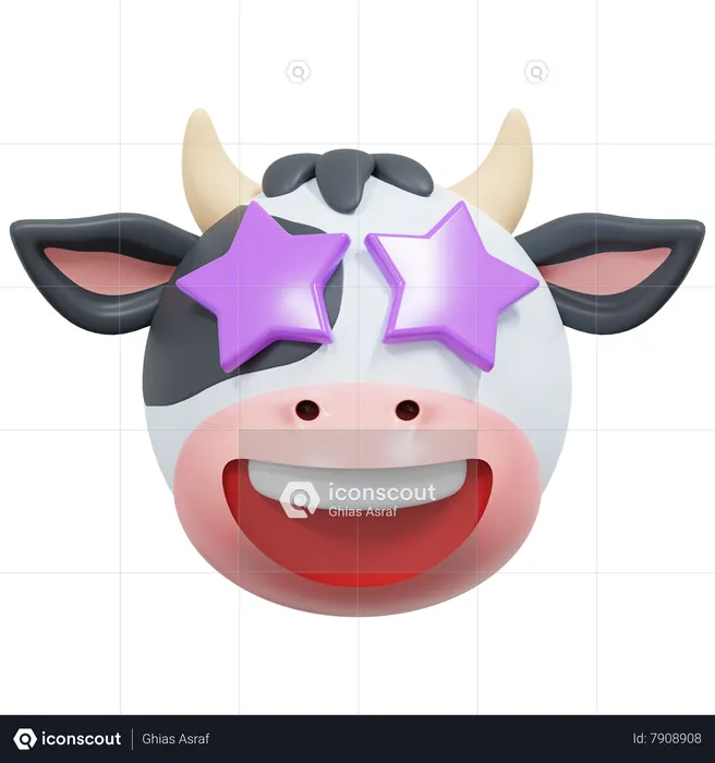 Star Eyes Cow Emoji 3D Icon