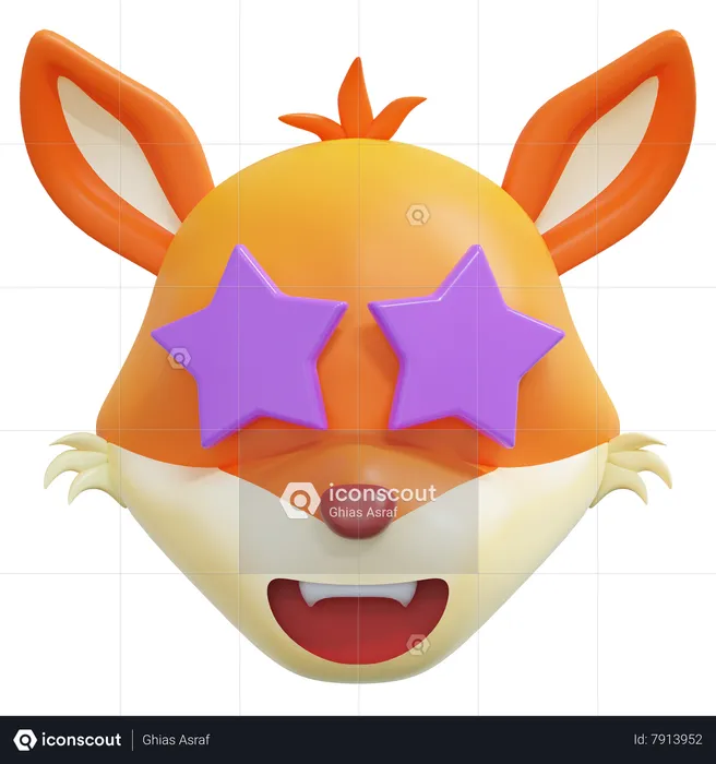 Star Eyes Fox Emoticon Emoji 3D Icon