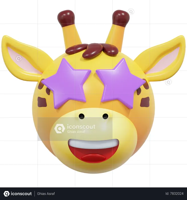Star Eyes Giraffe Emoticon Emoji 3D Icon