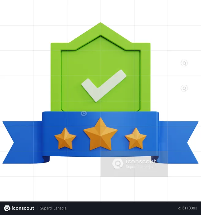 Star Ribbon With Green Shield  3D Icon