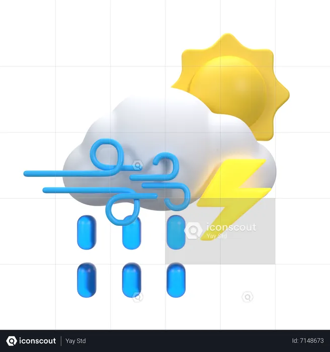 Starker Nieselregen mit Blitzen  3D Icon