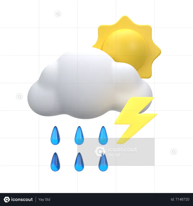 Starker Regen mit Gewitter am Tag  3D Icon