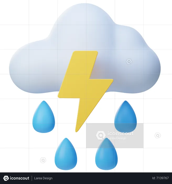 Starker Regen und Gewitter  3D Icon