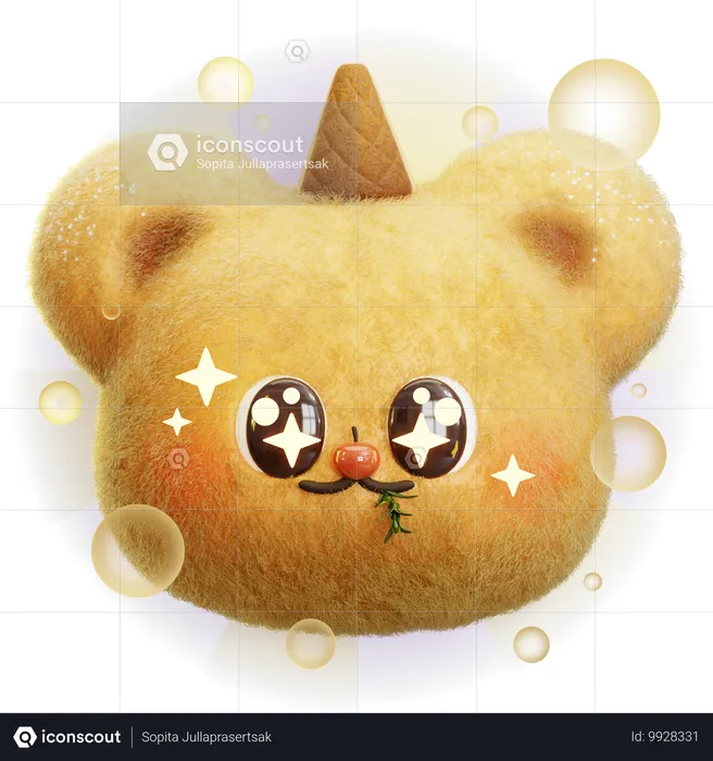 Starry Eyed Bear Emoji 3D Icon