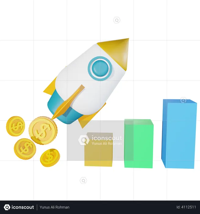 Startup profit graph  3D Illustration