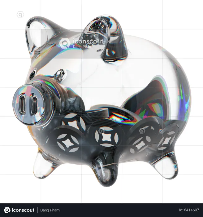 Stg Clear Glass Piggy Bank With Decreasing Piles Of Crypto Coins  3D Icon
