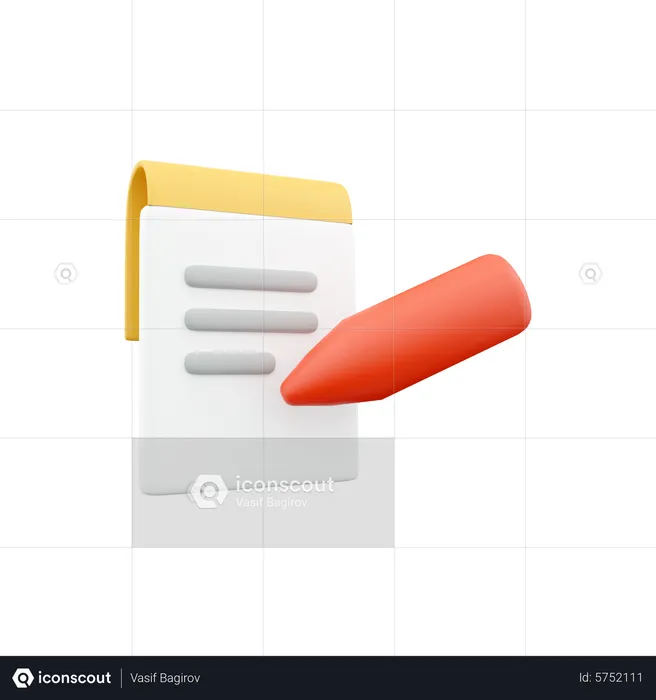 Stick Note With Pen  3D Icon