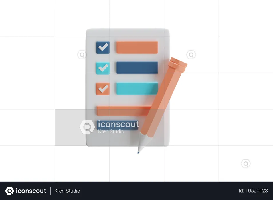 Stilisierte Checkliste mit Stiftgrafik  3D Icon