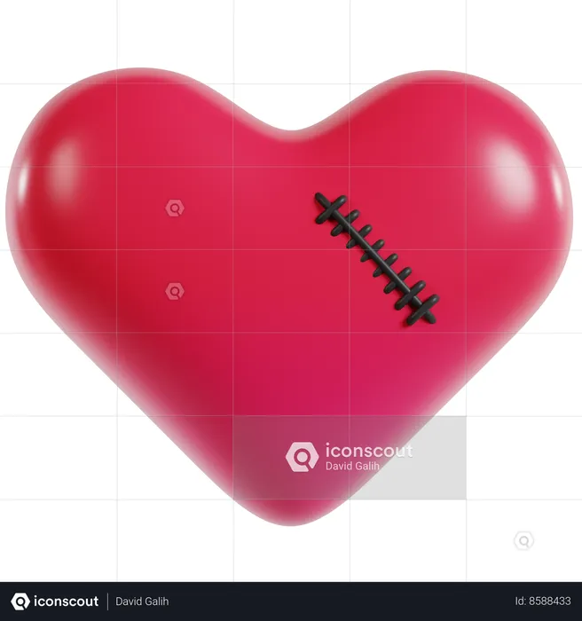 Stitched Valentine Heart  3D Icon