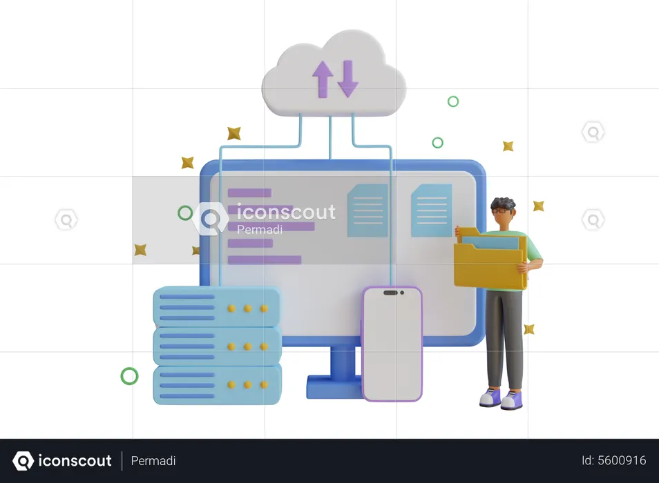 Stockage de données dans le cloud  3D Illustration