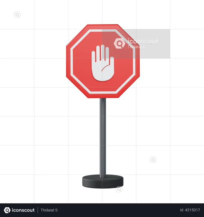 Stop hand traffic pole  3D Illustration