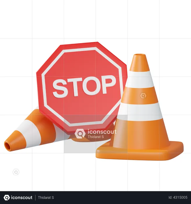 Stop under construction  3D Illustration