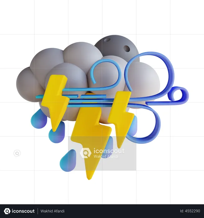 Stormy Rain Lightning  3D Illustration