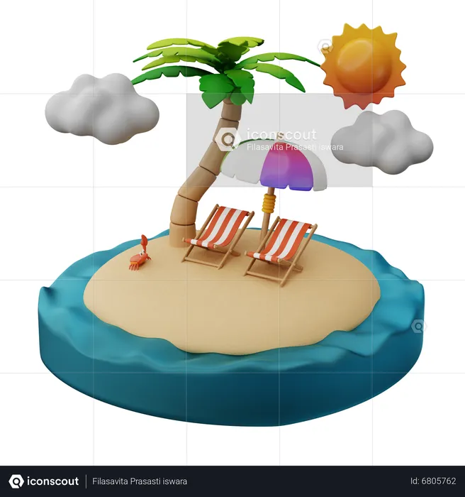 Strandlounge für Paare  3D Illustration