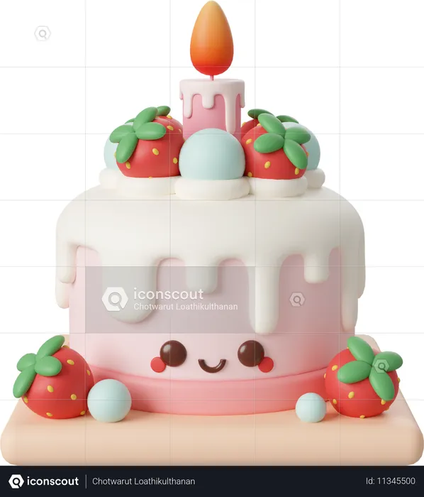 Strawberry birthday cake  3D Icon