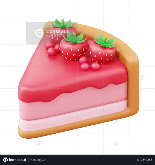 Strawberry Cake Slice  3D Icon
