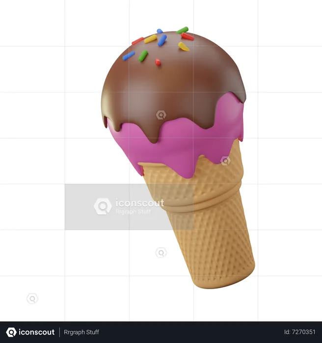 Strawberry Flavor Cone  3D Icon