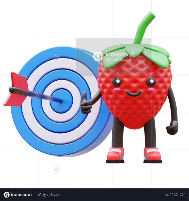 Strawberry Hit Target With Arrow  3D Illustration