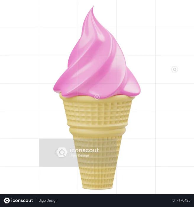 Strawberry Ice Cream Cone  3D Icon