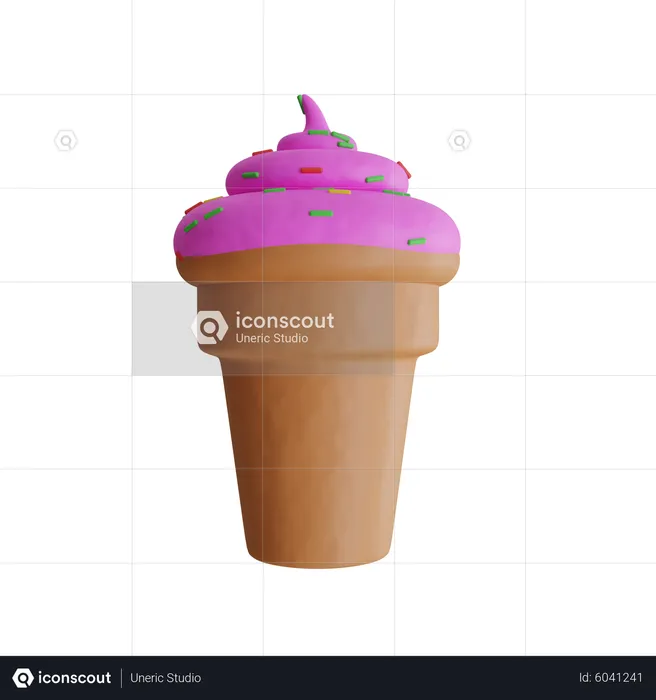 Strawberry Ice Cream Cone  3D Icon