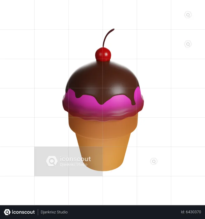 Strawberry Ice Cream Cone  3D Icon