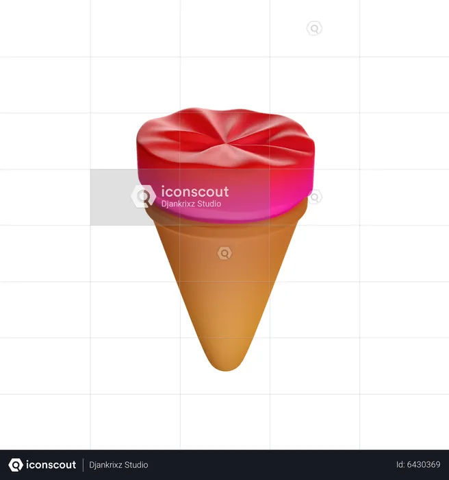 Strawberry Ice Cream Cone  3D Icon
