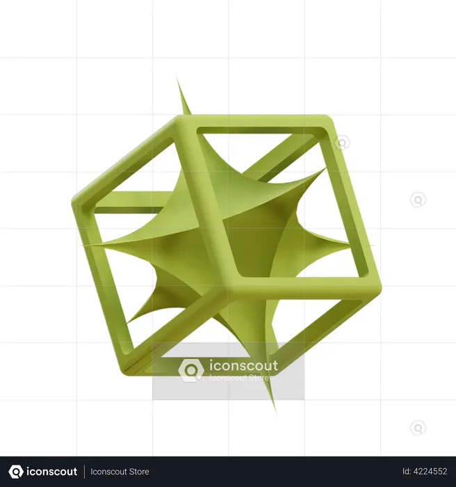 Stretched Star Inside Cuboid Wireframe  3D Illustration
