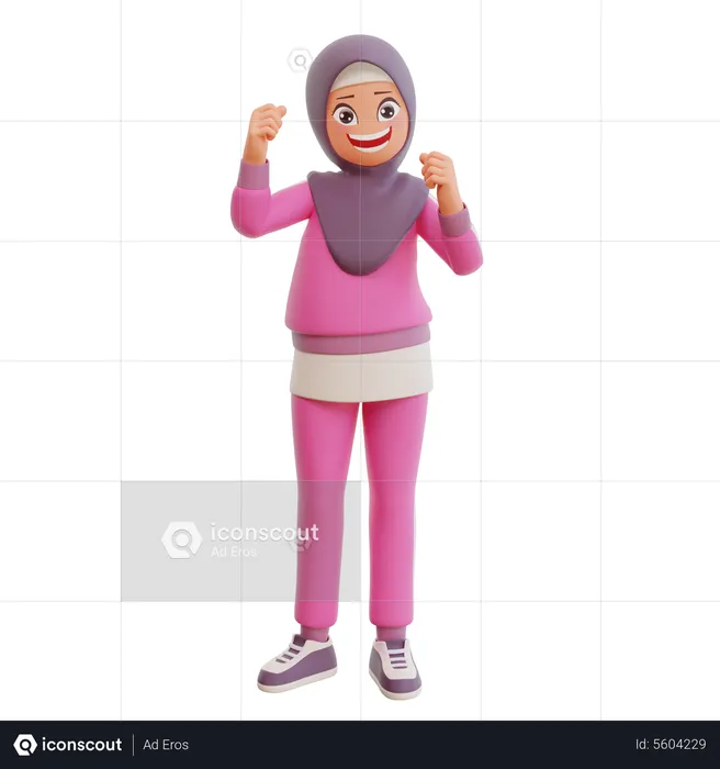 Strong Muslim Girl  3D Illustration