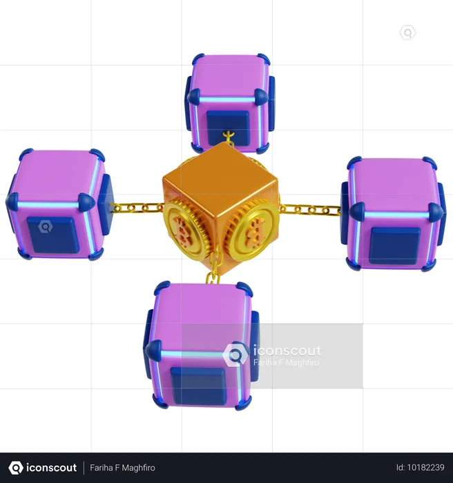 Structure innovante du réseau Blockchain  3D Illustration