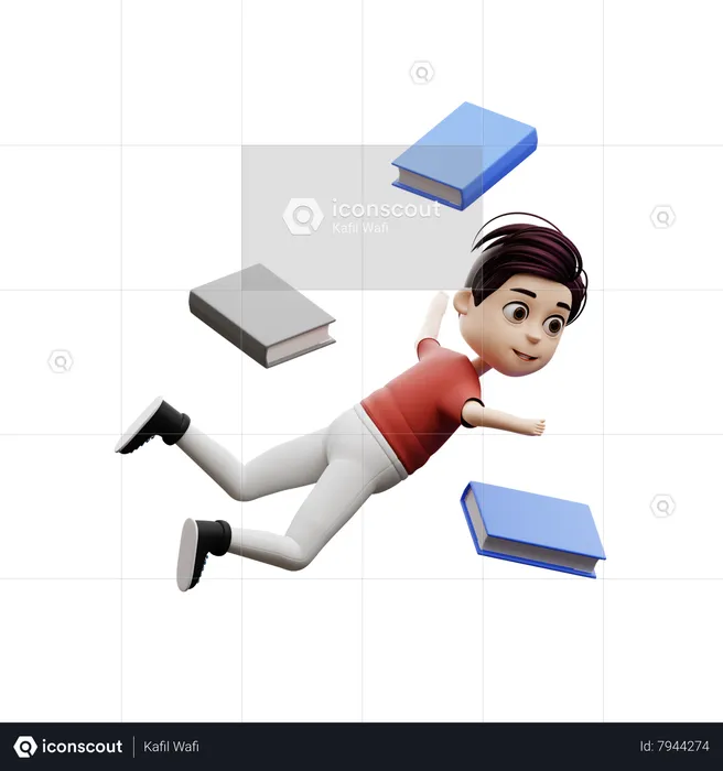 Student Boy Flying A Book  3D Illustration