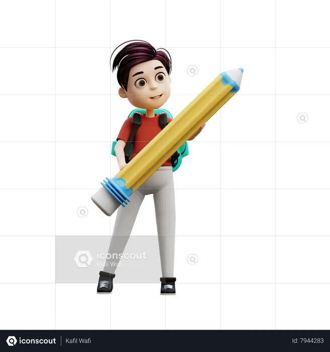 Student Boy Holding A Pencil  3D Illustration