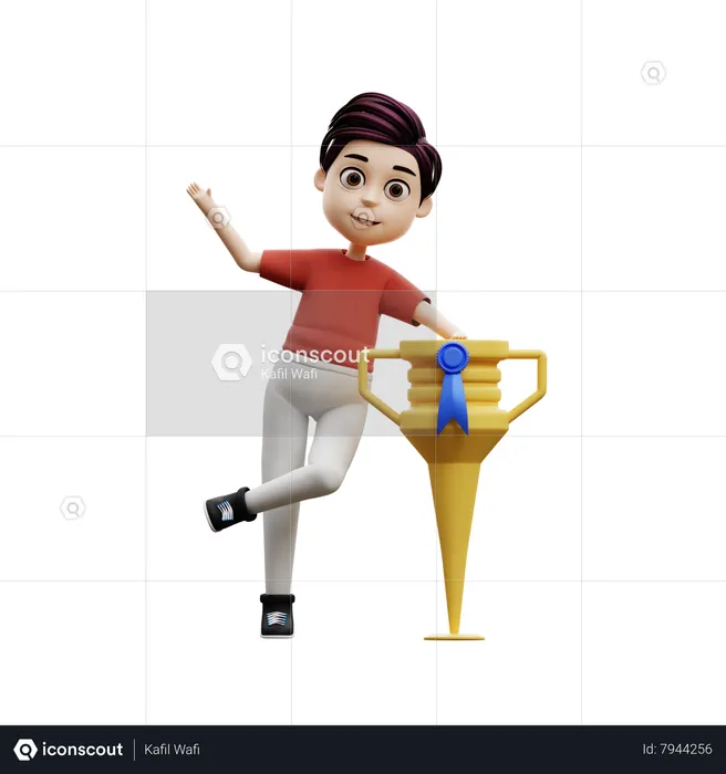 Student Boy Holding A Trophy  3D Illustration