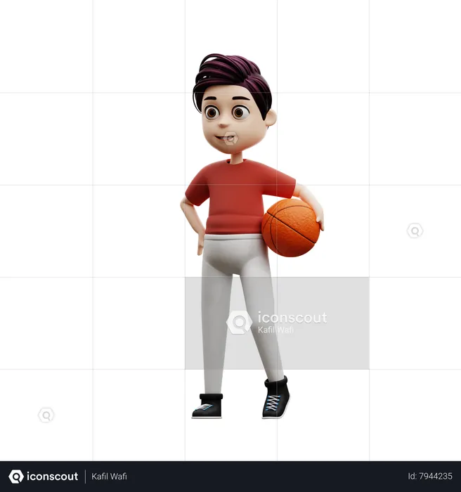 Student Boy Playing Basketball  3D Illustration