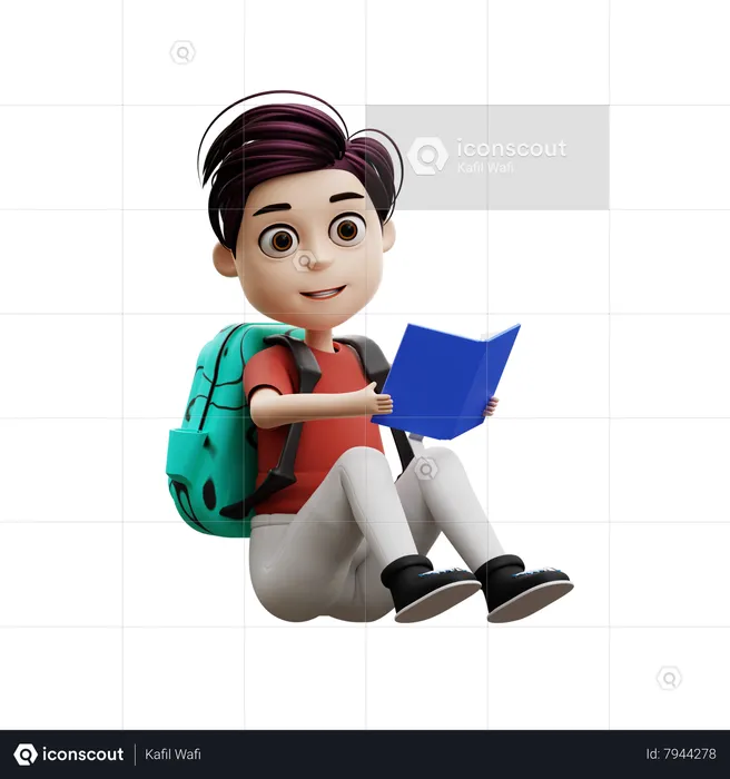 Student Boy Reading A Book  3D Illustration