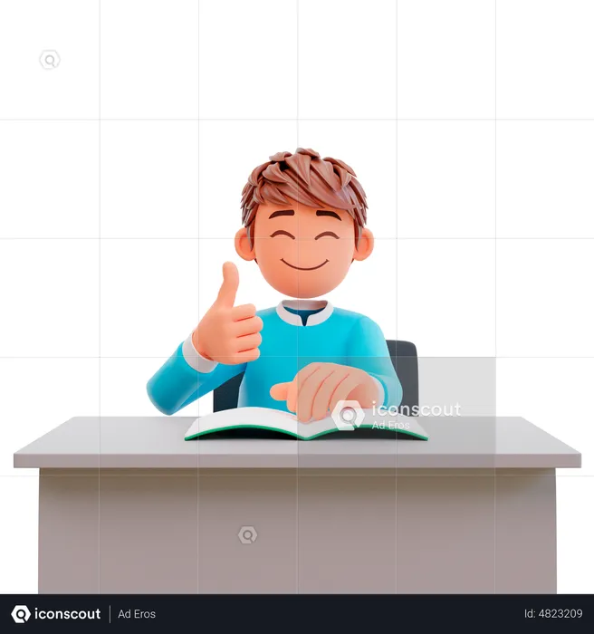 Student boy showing thumbs up  3D Illustration