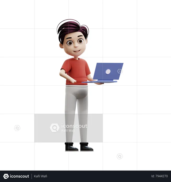 Student Boy Using A Laptop  3D Illustration