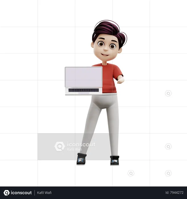 Student Boy Using A Laptop 3D Illustration download in PNG, OBJ or ...